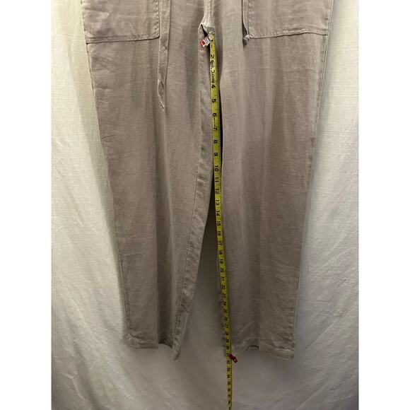 Blanc Bleu Womens Linen Pants Button Fly Tan Size Large Drawstring Pockets - Picture 8 of 8
